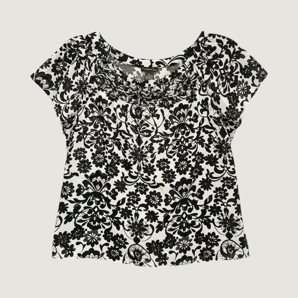 Nue Options Floral PXL Black And White Womens Blouse